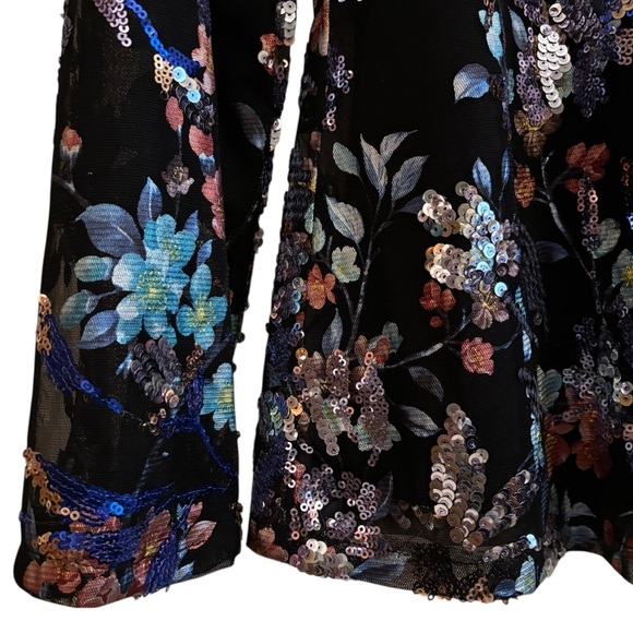 Boston Proper Floral Sequin Elegant Event Long Sleeve Top Medium - Picture 2 of 8